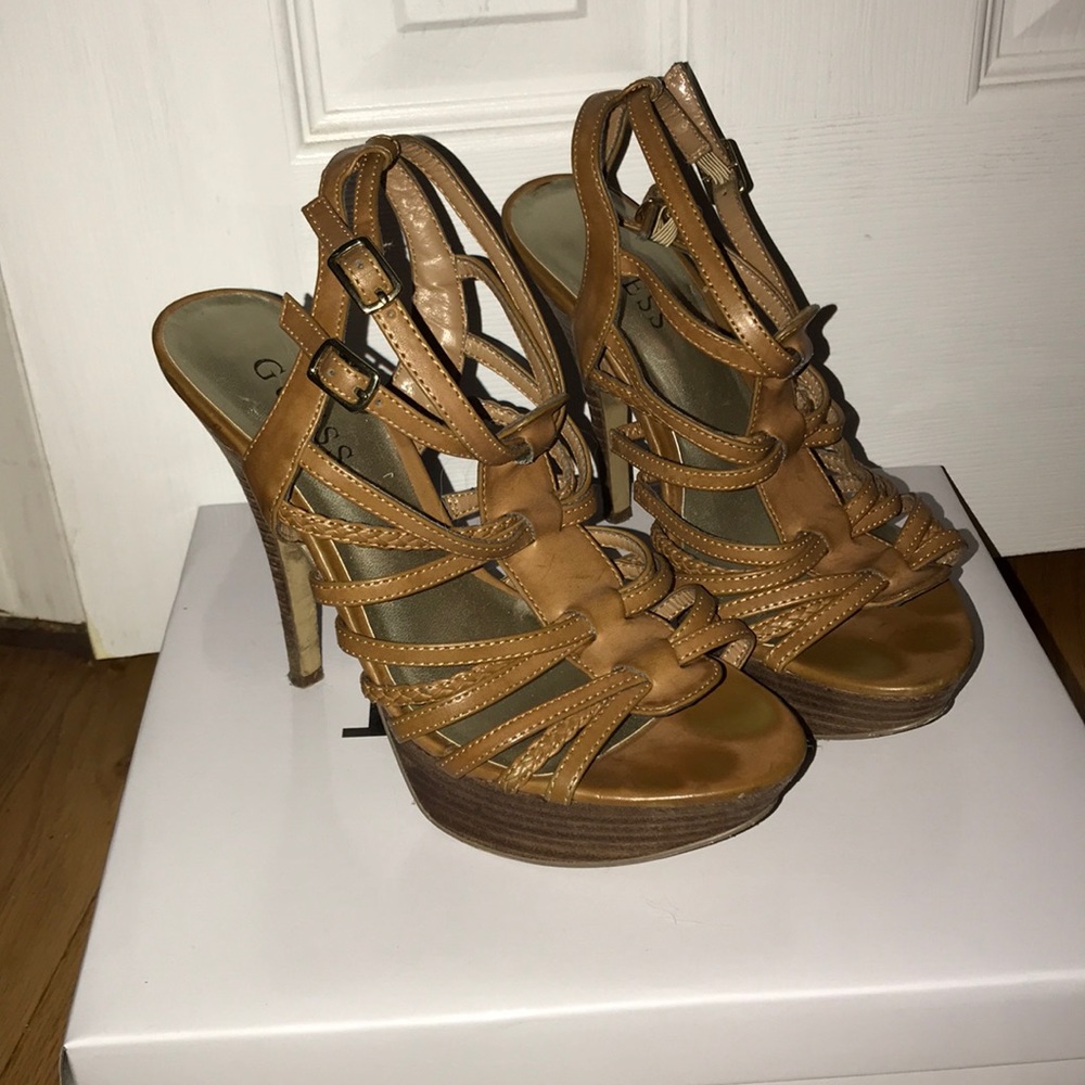 Tan Guess Strappy High Heeled Shoes